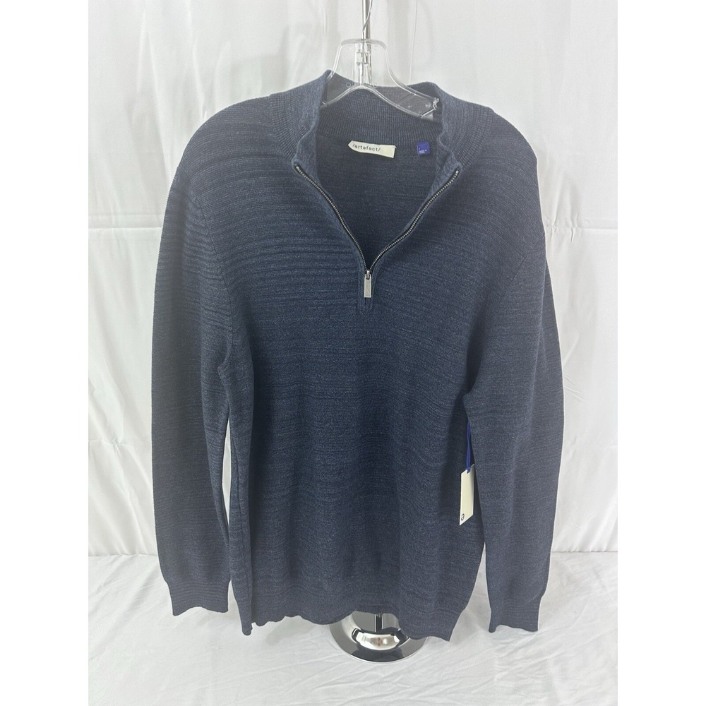 Artefact Mens Quarter Zip Sweater Navy Blue 100% Cotton Non-Iron Stretch Large